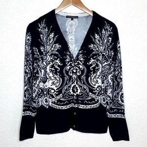 PIERRI New York Black & White Graphic Cardigan Sweater Viscose Size M